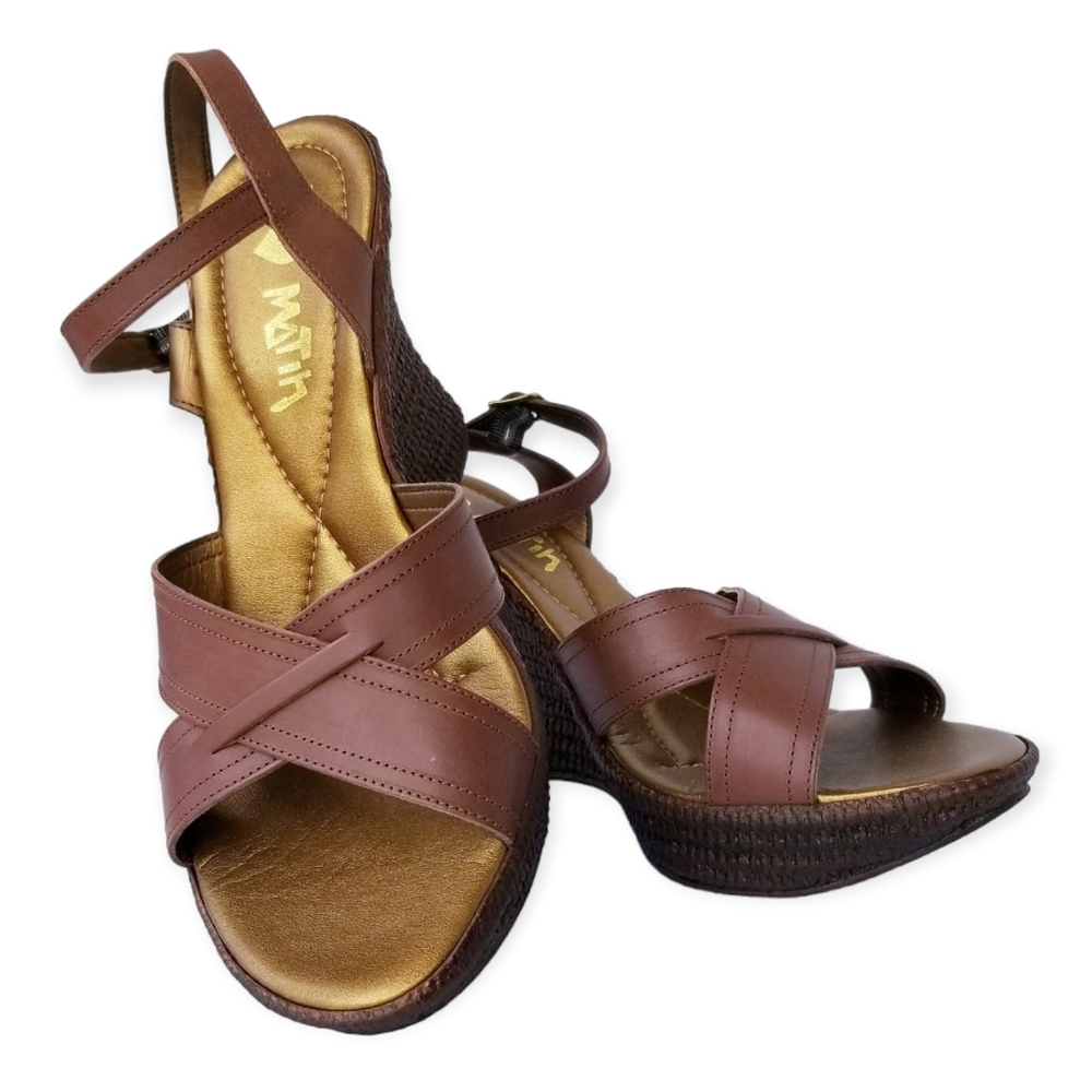 Le Matin Brown Genuine Leather Platform High Heel Sandals Woman's Size 10